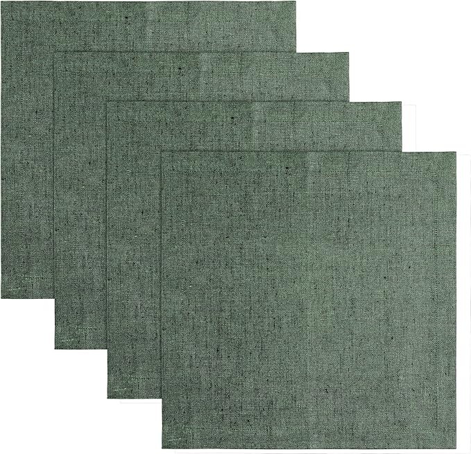 Solino Home Linen Square Placemats Set of 4 - Forest Green Placemats 14 x 14 Inch - 100% Pure Linen Table Mats for Fall, Autumn, Thanksgiving, Christmas, Winter - Athena