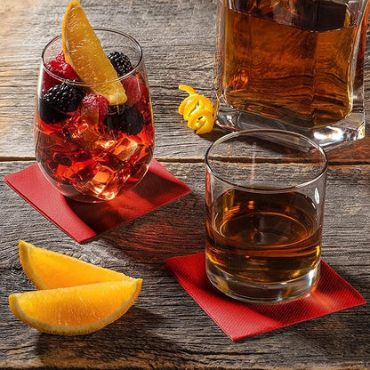 AMERICAN HOMESTEAD Red Cocktail Napkins - Premium 4.75"x4.75" Disposable Linen-Like Beverage Napkins - Bulk Square Party Bar Serviettes for Weddings, Parties, Events, and Everyday Use - 100 Count