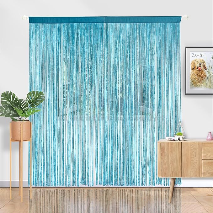 YIIBAII Door String Curtains Fringe Door Curtains for Doorways Window Room Decoration Living Room Divider(39"x79", Blue)