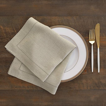 Solino Home Natural Linen Napkins Set of 4-100% Pure Linen Hemstitch Dinner Napkins 20 x 20 Inch for Fall, Autumn, Christmas, Holiday, New Year - Classic Hemstitch