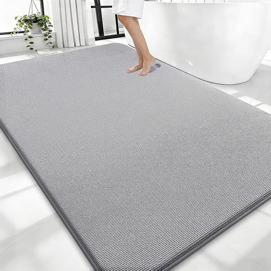 OLANLY Thick Memory Foam Bath Mat Rug 70x46, Extra Soft Absorbent Bathroom Rug, Quick Dry Bath Mats, Non-Slip, Machine Washable Carpet for Bathroom, Tub and Shower, Home Decor Accessories, Grey