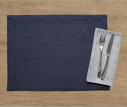 Solino Home Linen Navy Blue Placemats Set of 6-100% Pure Linen Placemats 14 x 19 Inch for Fall, Autumn, Christmas, Holiday, Winter, New Year - Fete