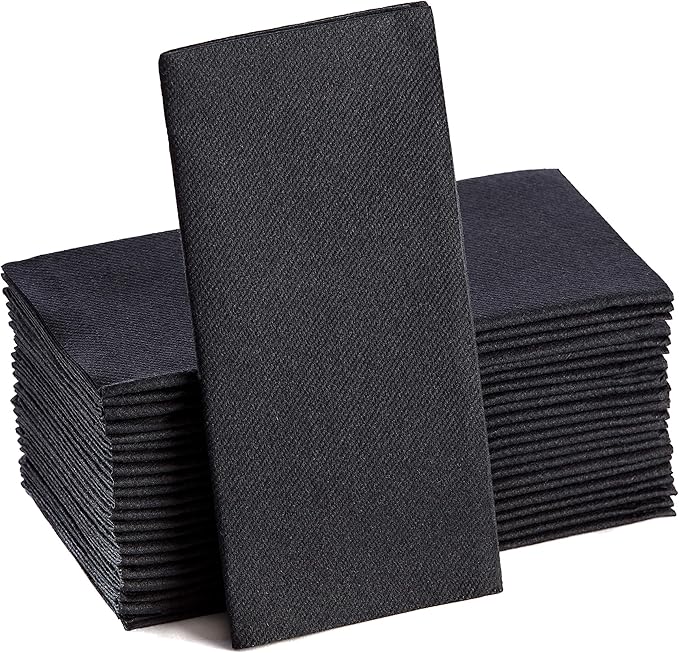 Black Paper Napkins | Linen Feel Guest Disposable Cloth Like Dinner Napkins | Hand Towels | Soft, Absorbent, Paper Hand Napkins for Kitchen, Bathroom, Parties, Weddings, Dinners Or Events | 50 Pack
