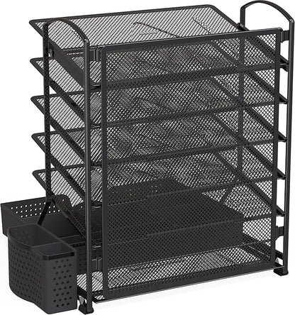 Simple Houseware 6-Tier Desk Document File Tray Organizer with Supplies Sliding Drawer, Black