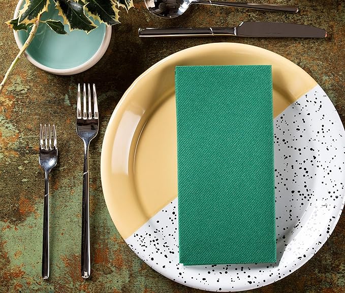 Green Paper Napkins | Linen Feel Guest Disposable Cloth Like Dinner Napkins | Hand Towels | Soft, Absorbent, Paper Hand Napkins for Kitchen, Bathroom, Parties, Weddings, Dinners Or Events | 50 Pack