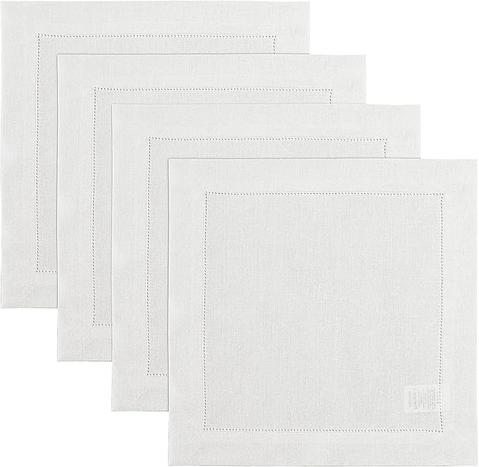 Solino Home Square Placemats Set of 4-100% Pure Linen White Cloth Placemats 14 x 14 Inch - Classic Hemstitch, Machine Washable Place Mats for Fall, Winter, New Year, Christmas, Holiday