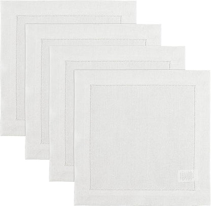 Solino Home Square Placemats Set of 4-100% Pure Linen White Cloth Placemats 14 x 14 Inch - Classic Hemstitch, Machine Washable Place Mats for Fall, Winter, New Year, Christmas, Holiday