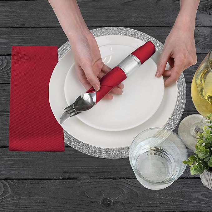 AMERICAN HOMESTEAD Paper Napkins - Burgundy Disposable Linen-Like Dinner Napkins - Restaurant-Quality Table Serviettes for Weddings, Parties, and Events - 15.75" x 15.75" - 50 Count