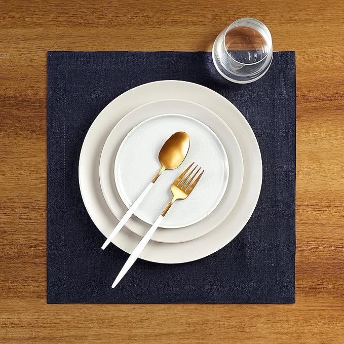 Solino Home Navy Blue Placemats Set of 4 - 100% Pure Linen Placemats 14 x 14 Inch for Fall, Autumn, Winter - Fete