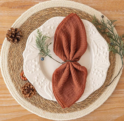 Cheesecloth Napkins 17x17 Inches Cloth Napkins Reusable Handmade Washable for Lunch Dinner Wedding Baby Shower Bridal Shower Party Rustic Boho Decorations Bulk Set of 6 Terracotta
