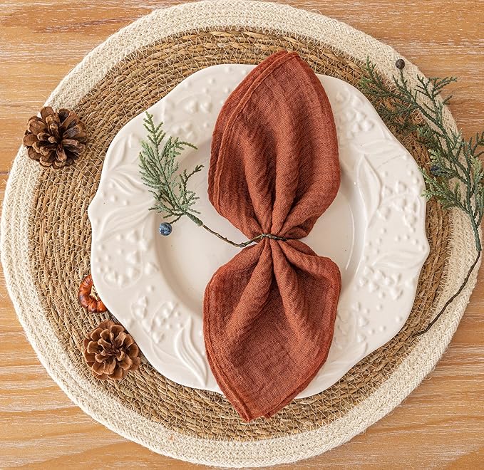 Cheesecloth Napkins 17x17 Inches Cloth Napkins Reusable Washable Handmade Napkins for Lunch Dinner Wedding Baby Bridal Shower Party Rustic Boho Decorations Bulk Set of 10 Terracotta