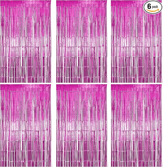 6 Pack Pink Fringe Backdrop, Pink Tinsel Backdrop Curtains, Decorations for Baby Showers, Birthday, Holidays, Parties & More