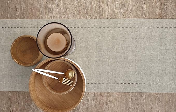 Solino Home Linen Natural Table Runner 144 Inches Long - 100% Pure Linen Extra Long Table Runner 14 x 144 Inch for Fall, Autumn, Christmas, New Year - Classic Hemstitch
