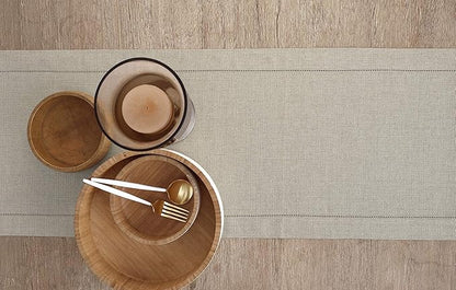 Solino Home Linen Natural Table Runner 144 Inches Long - 100% Pure Linen Extra Long Table Runner 14 x 144 Inch for Fall, Autumn, Christmas, New Year - Classic Hemstitch