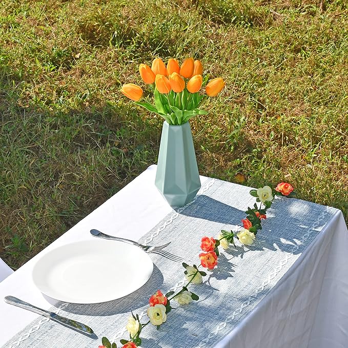 ONLY ART Artificial Burnt Orange Tulips 20 Pcs – 13.5 Inch PU Faux Flowers with Bendable Stems for Home Décor, Wedding Centerpieces, DIY Floral Arrangements, Table Decorations