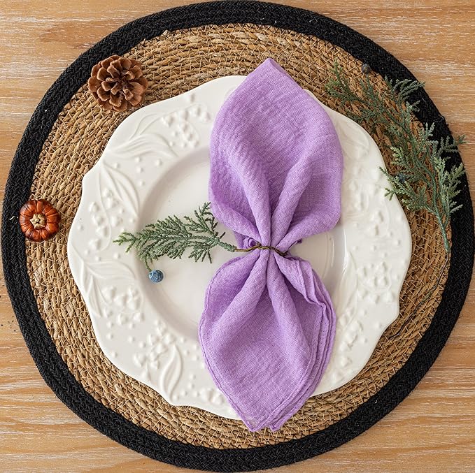 Cheesecloth Napkins 17x17 Inches Cloth Napkins Reusable Washable Handmade for Lunch Dinner Wedding Baby Bridal Shower Party Rustic Boho Decorations Bulk Set of 10 Lilac