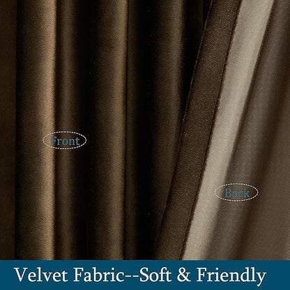 PRIMROSE Brown Velvet Curtains 120 inch Long for Living Room,Set of 2 Panels Blackout Rod Pocket Back Tab Window Treatment Room Darkening Heavy Decorative Curtains Drapes for Bedroom