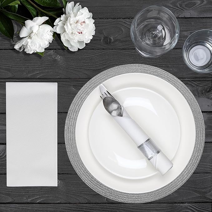 AMERICAN HOMESTEAD Paper Napkins - White Disposable Linen-Like Dinner Napkins - Restaurant-Quality Table Serviettes for Weddings, Parties, and Events - 15.75" x 15.75" - 50 Count