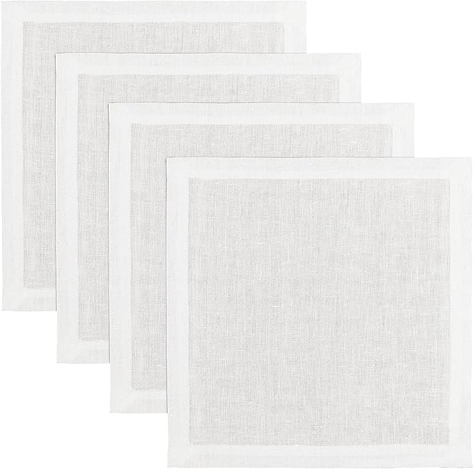 Solino Home White Placemats Set of 4-100% Pure Linen Placemats 14 x 14 Inch for Fall, Autumn, Winter, Christmas, Holiday, New Year - Fete