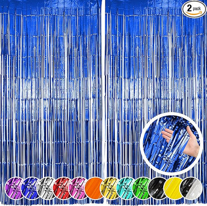 2 Pack Blue Fringe Backdrop Curtains, Blue Streamers Party Backdrop, Baby Shower Decorations, Party Decorations Supplies for Birthday, Holidays, Parties & More
