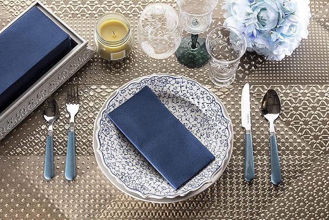 50 Pack Navy Napkins | Linen Feel Disposable Cloth Like Paper Dinner Napkins | Hand Towels | Soft, Absorbent, Paper Hand Towels for Bathroom,Kitchen,Parties,Weddings or Events