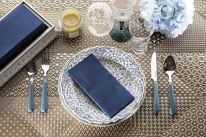 50 Pack Navy Napkins | Linen Feel Disposable Cloth Like Paper Dinner Napkins | Hand Towels | Soft, Absorbent, Paper Hand Towels for Bathroom,Kitchen,Parties,Weddings or Events