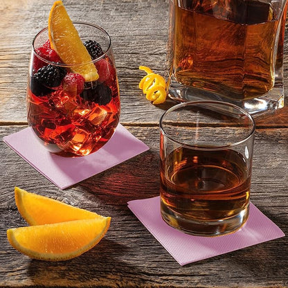AMERICAN HOMESTEAD Pink Cocktail Napkins - Premium 4"x4" Disposable Linen-Like Beverage Napkins - Bulk Square Party Bar Serviettes for Weddings, Parties, Events, and Everyday Use - 100 Count