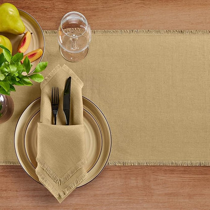 Solino Home Fringe Linen Cloth Napkins Set of 4-100% Pure Linen Kelp Dinner Napkins 20 x 20 Inch for Fall, Autumn, Christmas, Holiday, New Year - Handcrafted and Machine Washable