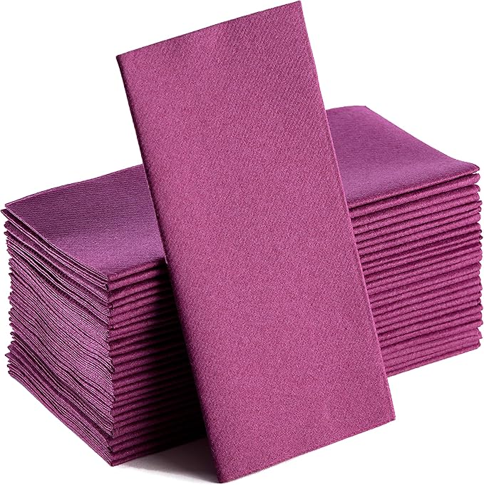 Purple Napkins | Linen Feel Guest Disposable Cloth Like Paper Dinner Napkins | Hand Towels | Soft, Absorbent, Paper Hand Napkins for Kitchen, Bathroom, Parties, Weddings, Dinners Or Events | 50 Pack