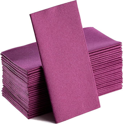 Purple Napkins | Linen Feel Guest Disposable Cloth Like Paper Dinner Napkins | Hand Towels | Soft, Absorbent, Paper Hand Napkins for Kitchen, Bathroom, Parties, Weddings, Dinners Or Events | 50 Pack