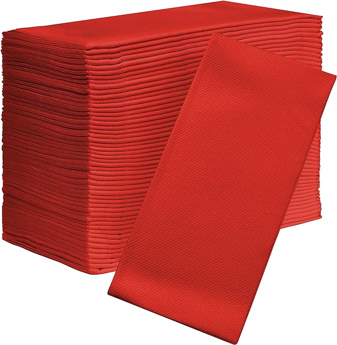 AMERICAN HOMESTEAD Paper Napkins - Red Disposable Linen-Like Dinner Napkins - Restaurant-Quality Table Serviettes for Weddings, Parties, and Events - 15.75" x 15.75" - 50 Count