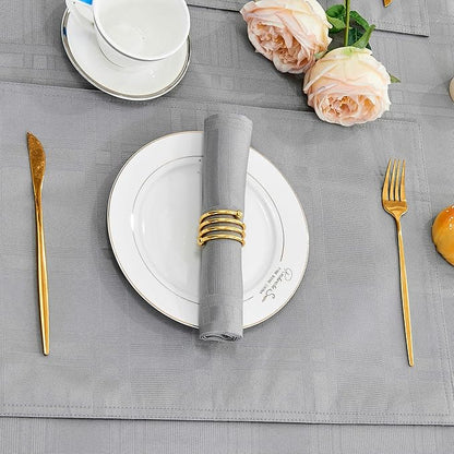 Plaid Cloth Napkins Set of 8, Checkered Style Jacquard Fabric Polyester Washable Reusable Cloth Napkins for Kitchen Dining Restaurants Wedding Party 17X17 Inch Grey