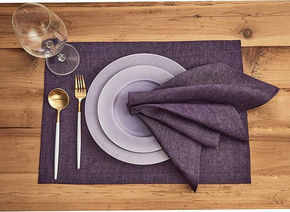 Solino Home Linen Placemats Set of 4 - Grape Placemats 14 x 19 Inch - 100% Pure Linen Table Mats for Fall, Autumn, Thanksgiving, Christmas - Athena
