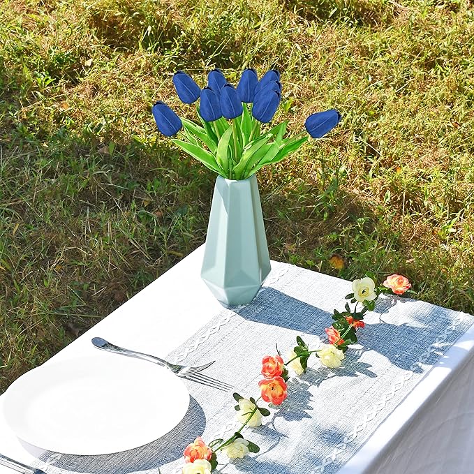 ONLY ART Artificial Navy Blue Tulips 20 Pcs – 13.5 Inch PU Faux Flowers with Bendable Stems for Home Décor, Wedding Centerpieces, DIY Floral Arrangements, Table Decorations