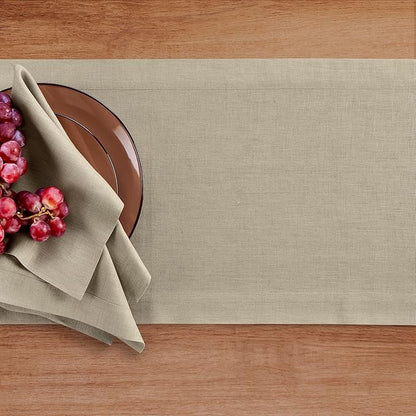 Solino Home Linen Vintage Khaki Table Runner 132 Inches Long - 100% Pure Linen Extra Long Table Runner 14 x 132 Inch for Fall, Autumn - Fete