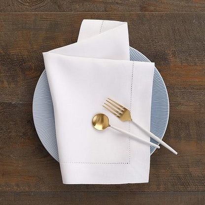 Solino Home White Linen Napkins Set of 6-100% Pure Linen Hemstitch Dinner Napkins 20 x 20 Inch for Fall, Autumn, Winter, Christmas, Holiday, New Year - Classic Hemstitch