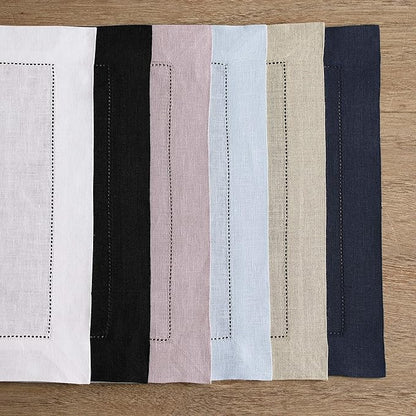 Solino Home Linen Placemats Set of 4 - Classic Hemstitch White Placemats 14 x 19 Inch - 100% Pure Linen Table Mats for Fall, Autumn, Winter, Christmas, Holiday, New Year