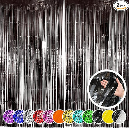 2 Pack Black Fringe Curtain Backdrop, Black Streamers, Halloween, Birthday, Shower, Party Decorations