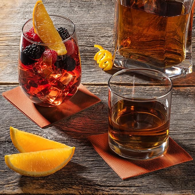 AMERICAN HOMESTEAD Terracotta Cocktail Napkins - Premium 4.75"x4.75" Disposable Linen-Like Beverage Napkins - Bulk Square Party Bar Serviettes for Weddings, Parties, Events, and Daily Use - 100 Count