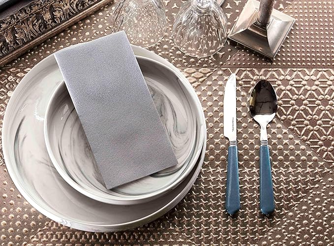 Gray Napkins | Linen Feel Guest Disposable Cloth Like Paper Lunch Napkin | Hand Towels | Soft, Absorbent, Paper Hand Napkins for Kitchen, Bathroom, Parties, Weddings, Dinners Or Events | 50 Pack
