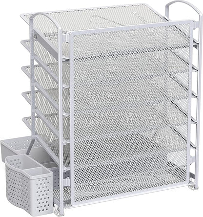 Simple Houseware 6-Tier Desk Document File Tray Organizer with Supplies Sliding Drawer, Silver