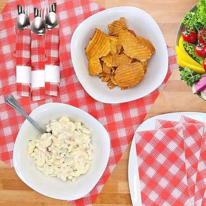 AMERICAN HOMESTEAD Paper Napkins - Red Gingham Disposable Linen-Like Dinner Napkins - Restaurant-Quality Table Serviettes for Weddings, Parties, and Events - 15.75" x 15.75" - 50 Count