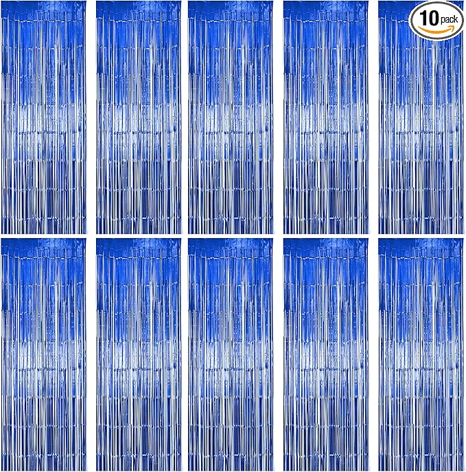 10 Pack Blue Fringe Backdrop Curtains, Blue Streamers Party Backdrop, Party Decorations Supplies for Birthday, Holidays, Parties & More
