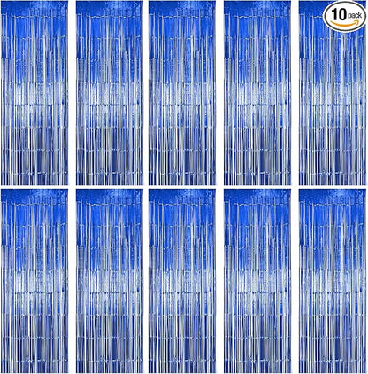 10 Pack Blue Fringe Backdrop Curtains, Blue Streamers Party Backdrop, Party Decorations Supplies for Birthday, Holidays, Parties & More