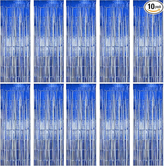 10 Pack Blue Fringe Backdrop Curtains, Blue Streamers Party Backdrop, Party Decorations Supplies for Birthday, Holidays, Parties & More