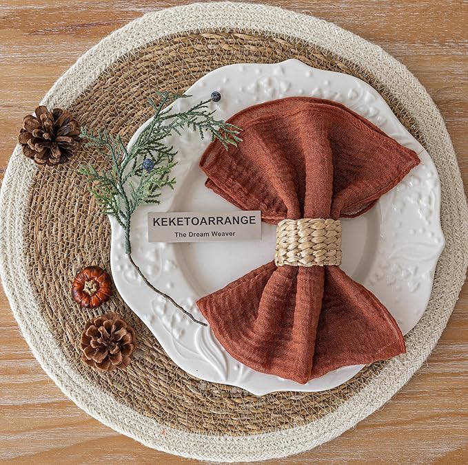 Cheesecloth Napkins 17x17 Inches Cloth Napkins Reusable Handmade Washable for Lunch Dinner Wedding Baby Shower Bridal Shower Party Rustic Boho Decorations Bulk Set of 6 Terracotta