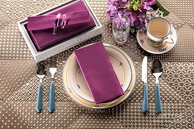 Purple Napkins | Linen Feel Guest Disposable Cloth Like Paper Dinner Napkins | Hand Towels | Soft, Absorbent, Paper Hand Napkins for Kitchen, Bathroom, Parties, Weddings, Dinners Or Events | 50 Pack