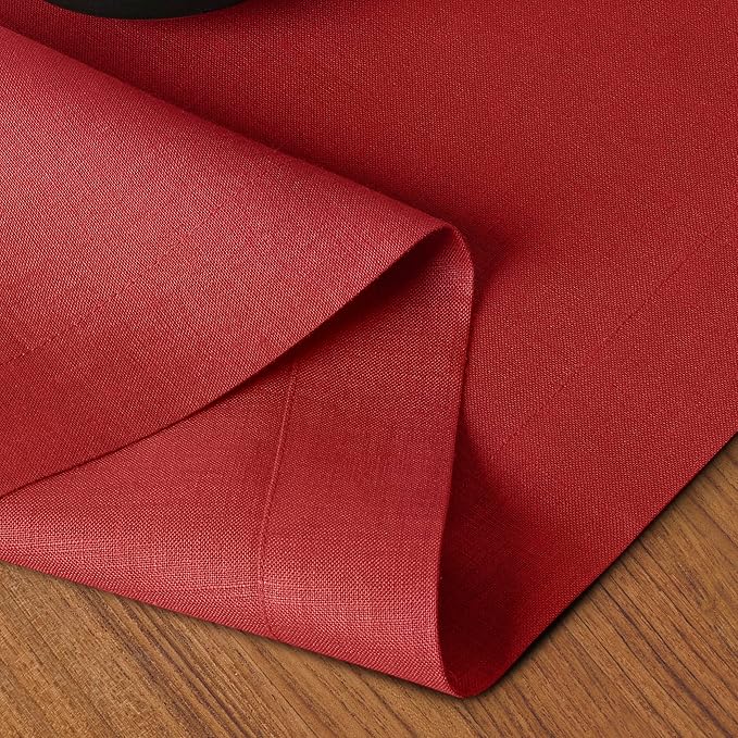 D'Moksha Homes Linen Bright Red Table Runner 120 Inches Long - 100% Pure Linen Dining Table Runner 14 x 120 Inch for Winter, Christmas, Holiday - Machine Washable
