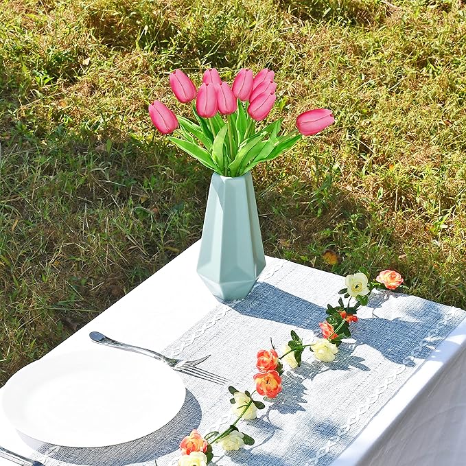 ONLY ART Artificial Pink Tulips 20 Pcs – 13.5 Inch PU Faux Flowers with Bendable Stems for Home Décor, Wedding Centerpieces, DIY Floral Arrangements, Table Decorations