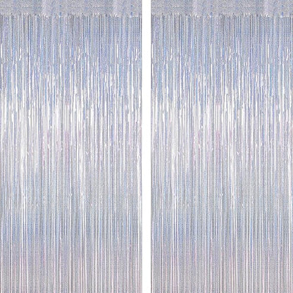 2 Pack Tinsel Backdrop, 3.28 FT x 7.05 FT Glitter Silver Fringe Curtains, Metallic Party Streamer Tinsel Backdrop Foil Curtains, Disco Party Supplies Engagement Decorations Bachelorette Decor